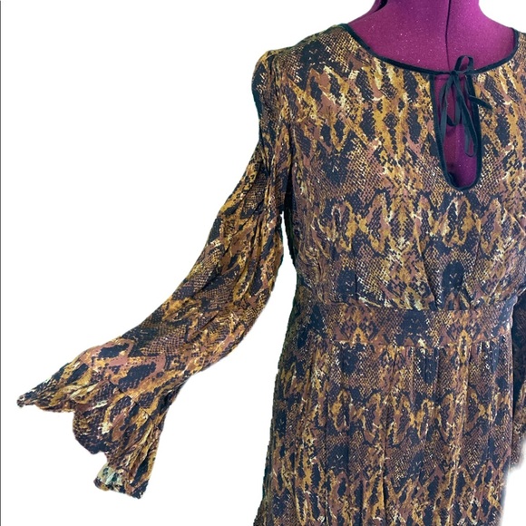 Context Lord & Taylor Brown Multicolor Dress Midi Long Bell Sleeve Women's Large - Picture 3 of 9